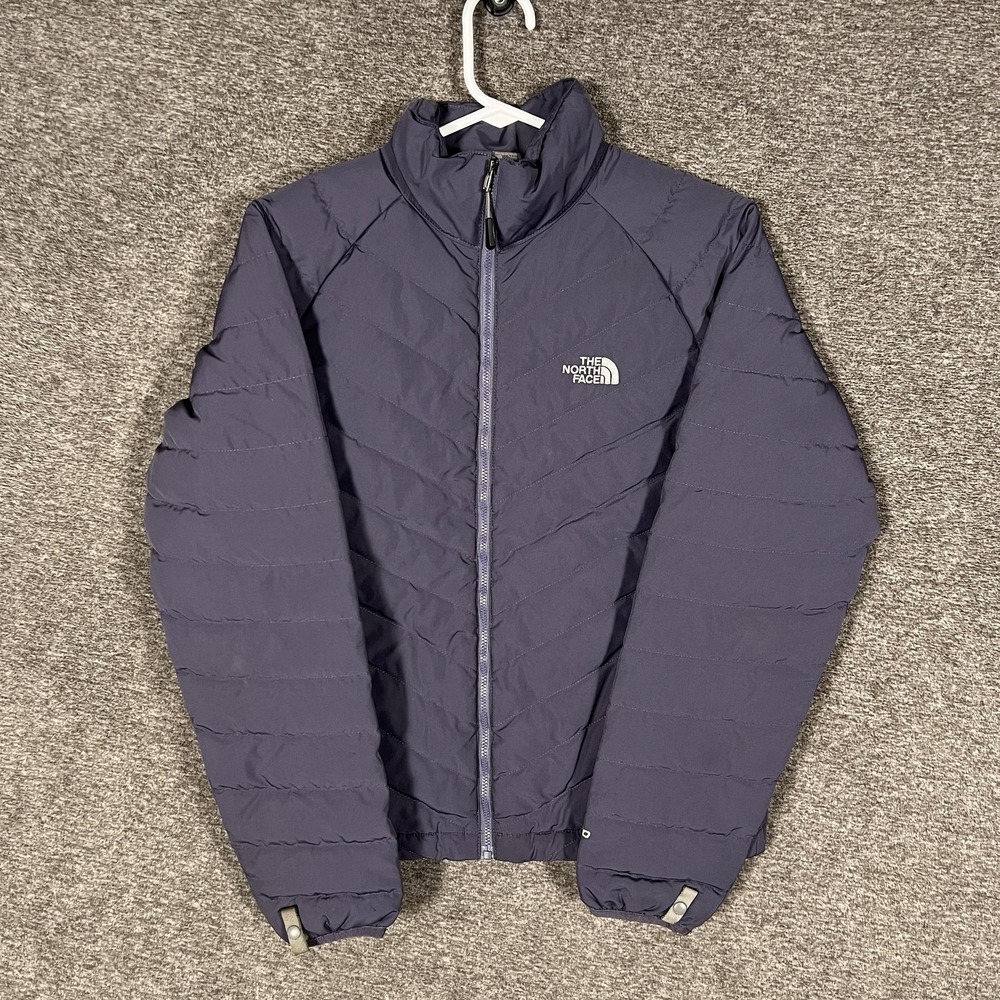 The North Face Down Puffer Jacket Womens Small‎ Blue 550 Fill Quilted Full Zip
